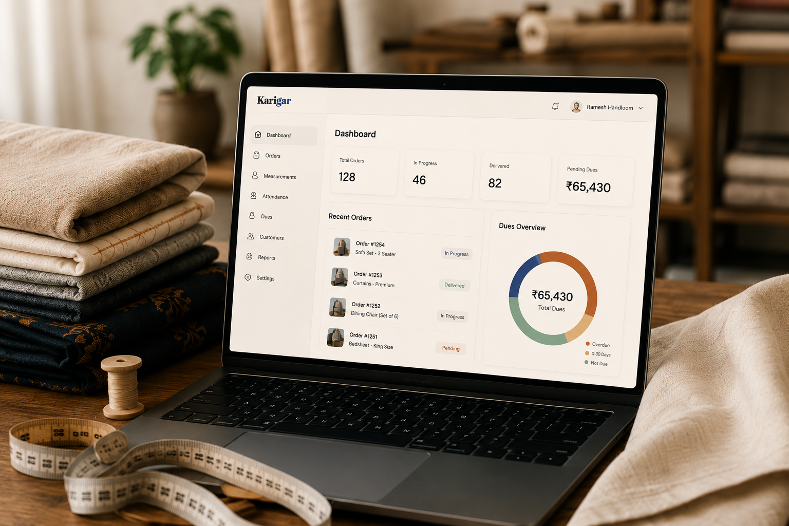Karigar dashboard on laptop